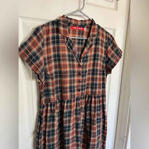 Pyne & Smith Red & Navy Check Collared Linen Dress M - Picture 2 of 5